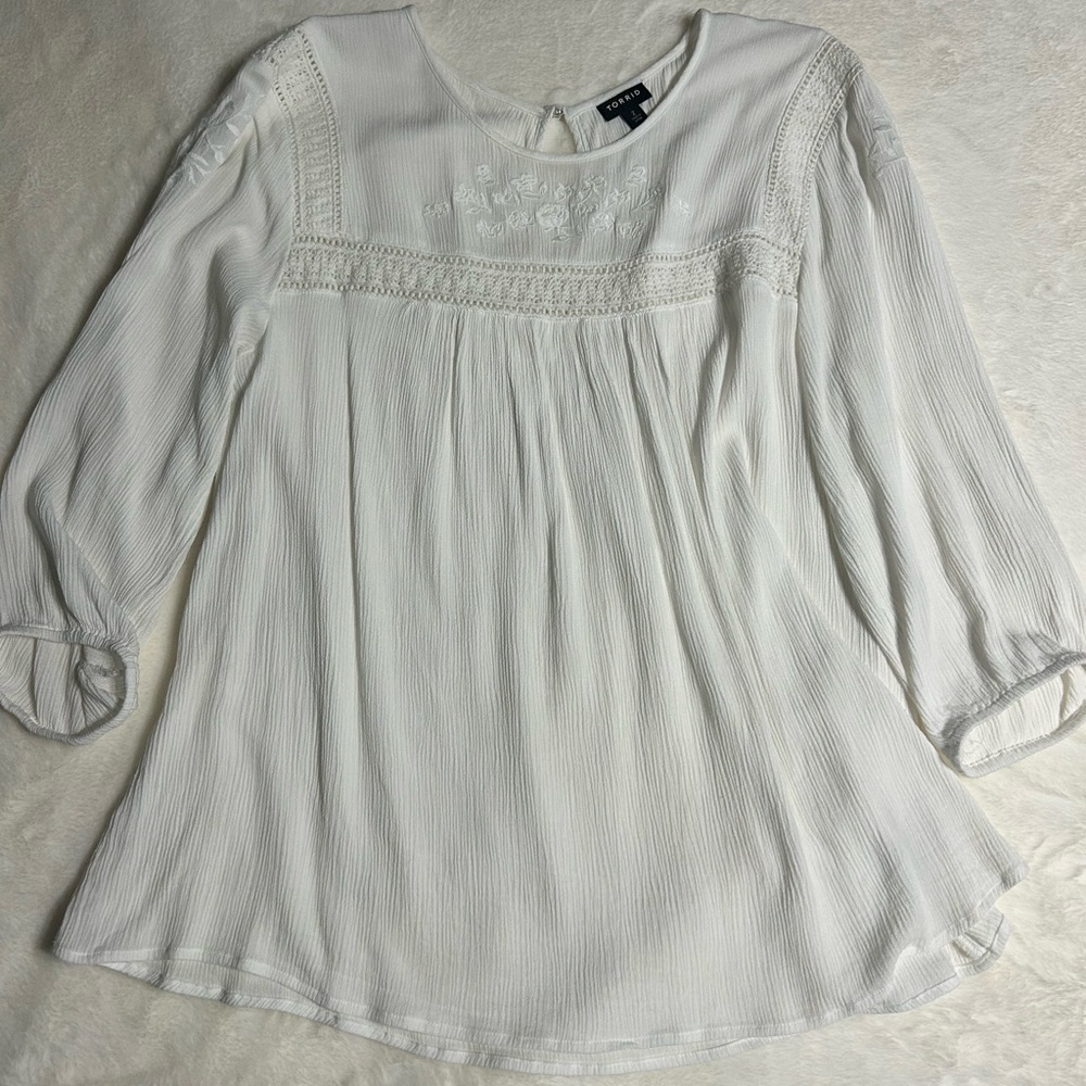 torrid White Embroidered Peasant Blouse